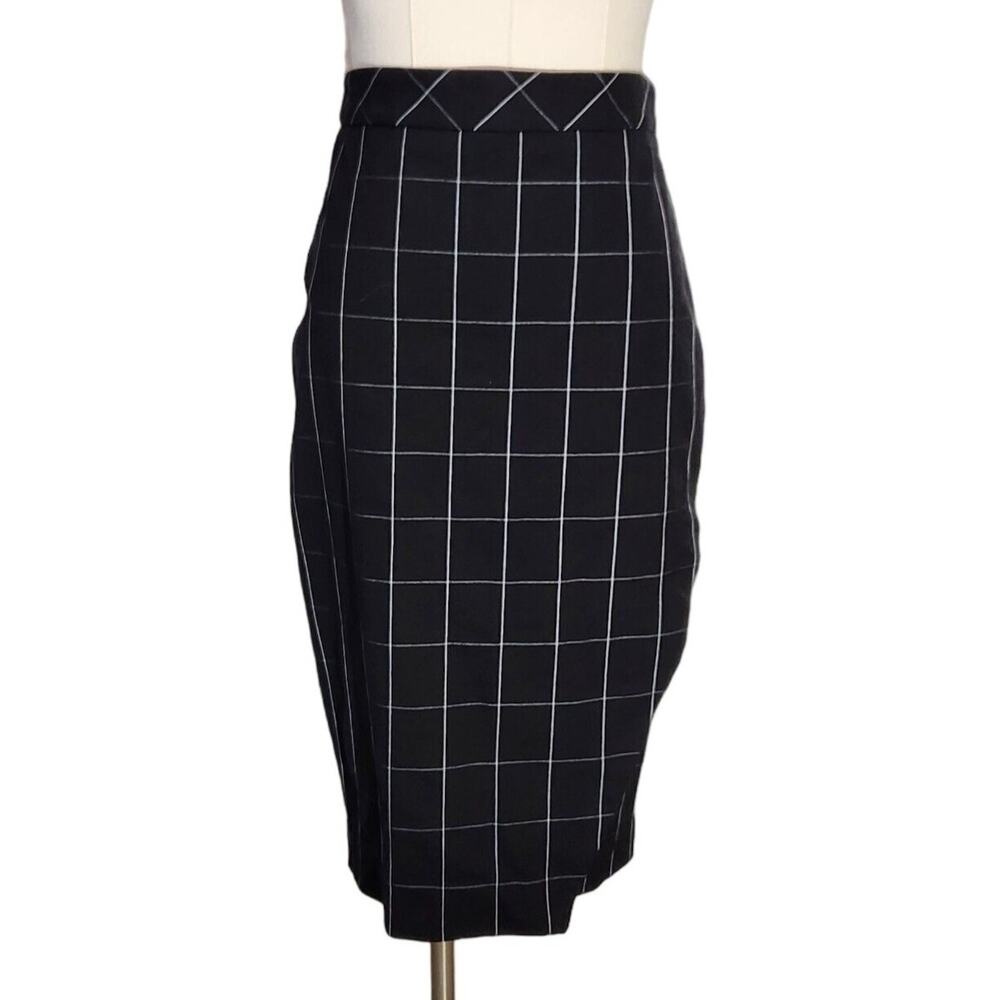 Banana Republic Black White Grid Check Pencil Skirt Work Womens Petite Size 0